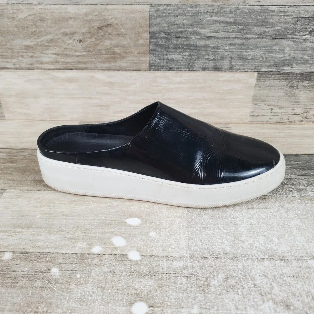 Free People Wynwood Womens Shoes Sz 8 Patent Black Leather Slip On Slide Sneaker